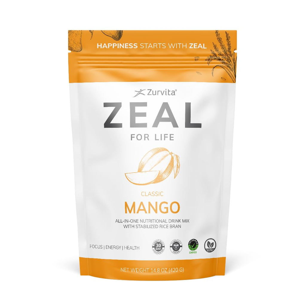 Zurvita Zeal for Life Mango Wellness Drink Mix – Gluten-Free, Vegan, with Biotin & Essential Vitamins (B12, C, D, E) – 30 Servings (420g)