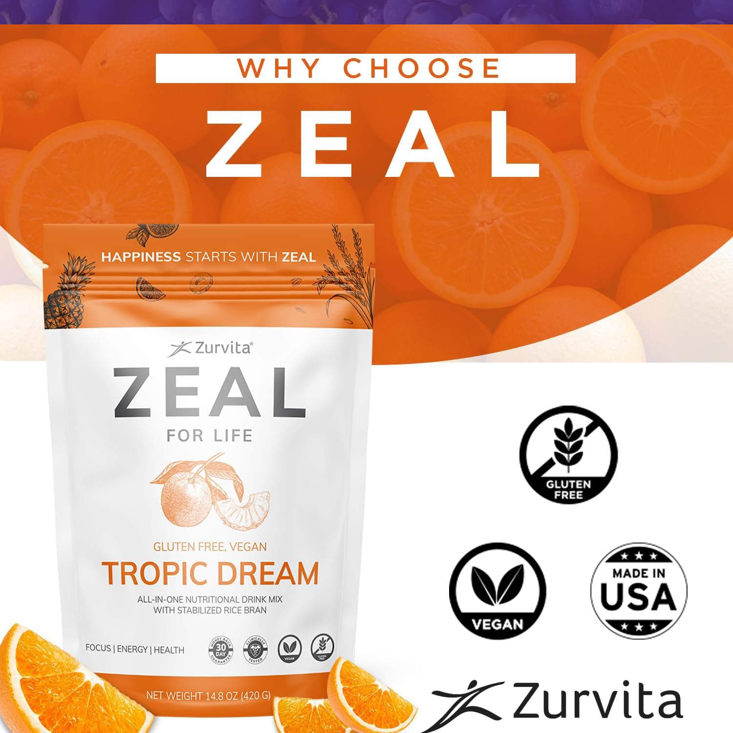 Zurvita Zeal for Life 30-Day Wellness Bag – Tropic Dream Flavor | Daily Nutritional Supplement for Vitality