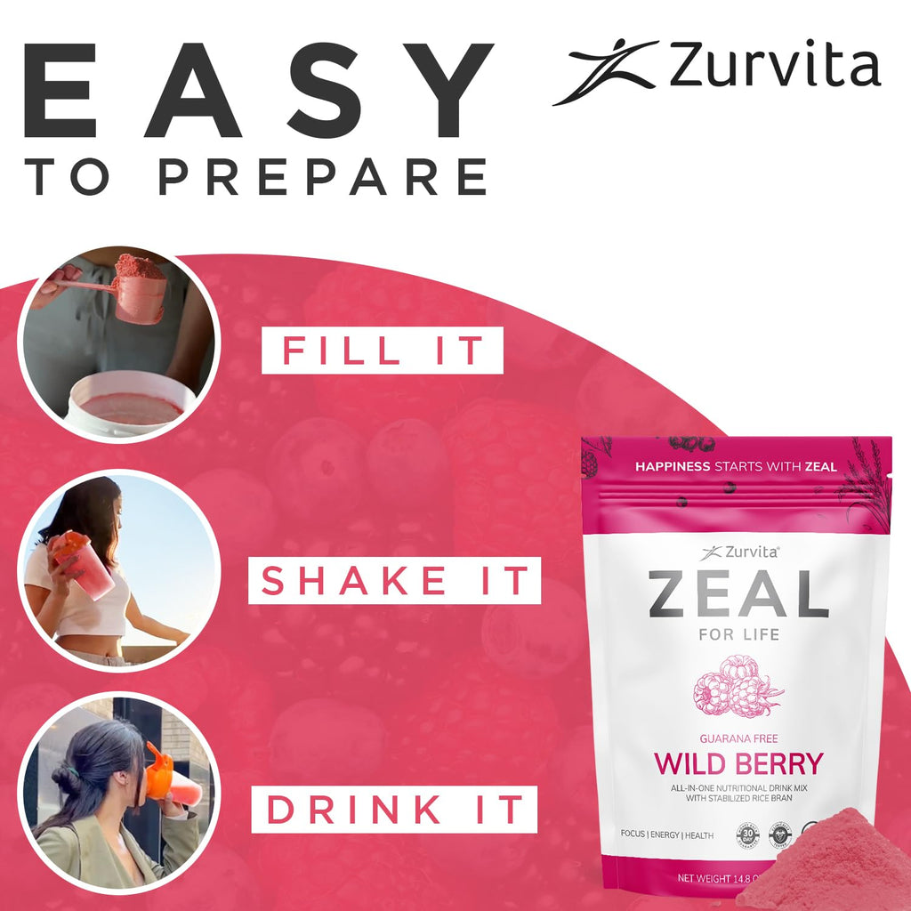 Zurvita Zeal for Life 30-Day Wellness Bag - Wild Berry (Guarana Free) • 420 g
