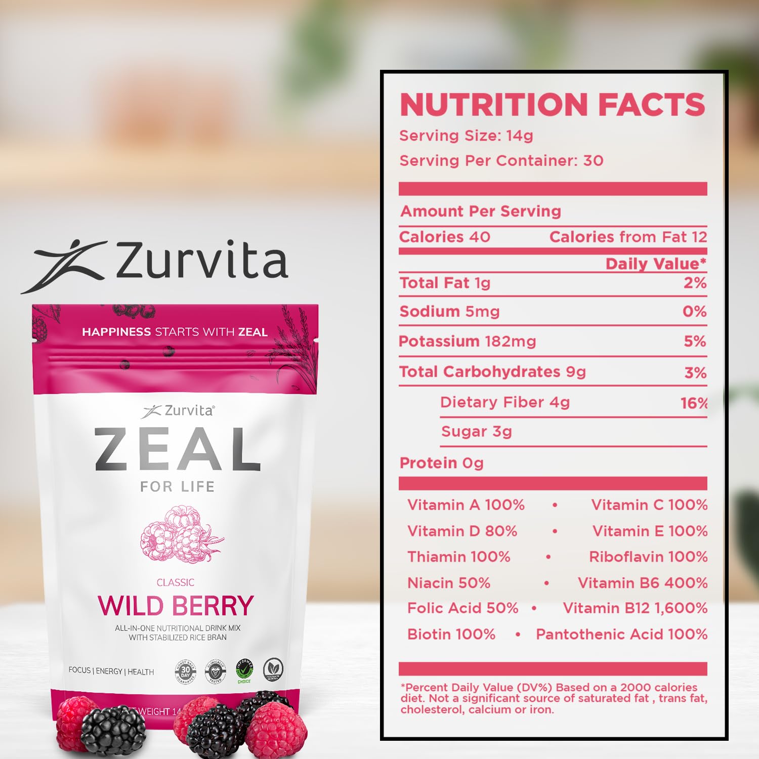 Zurvita Zeal for Life 30-Day Wellness Bag - Wild Berry (Classic) 420 g | Vitality, Immunity & Wellness