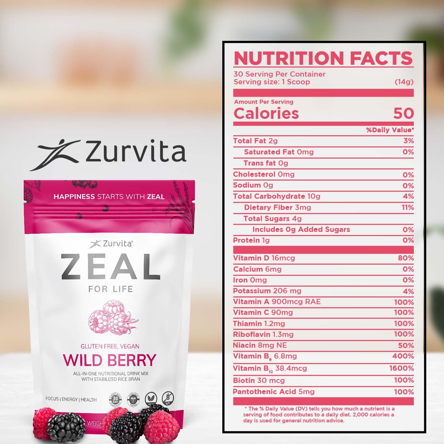 Zurvita Zeal for Life 30-Day Wellness Bag – Wild Berry Flavor (420 g)