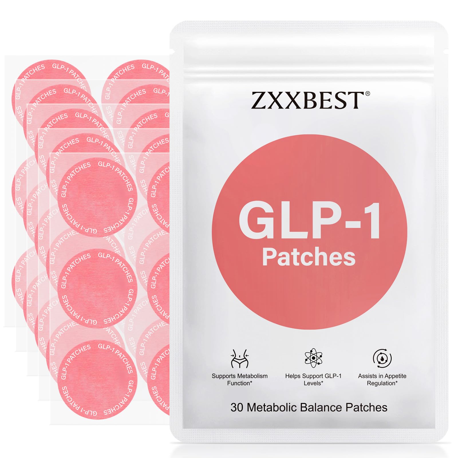 ZXXBEST GLP-1 Patches, Ingredients, L Glutamine, Berberine, Chromium, Pomegranate and Cinnamon | Parches GLP1 Patch - Easy to use, One Pack - 30 Count