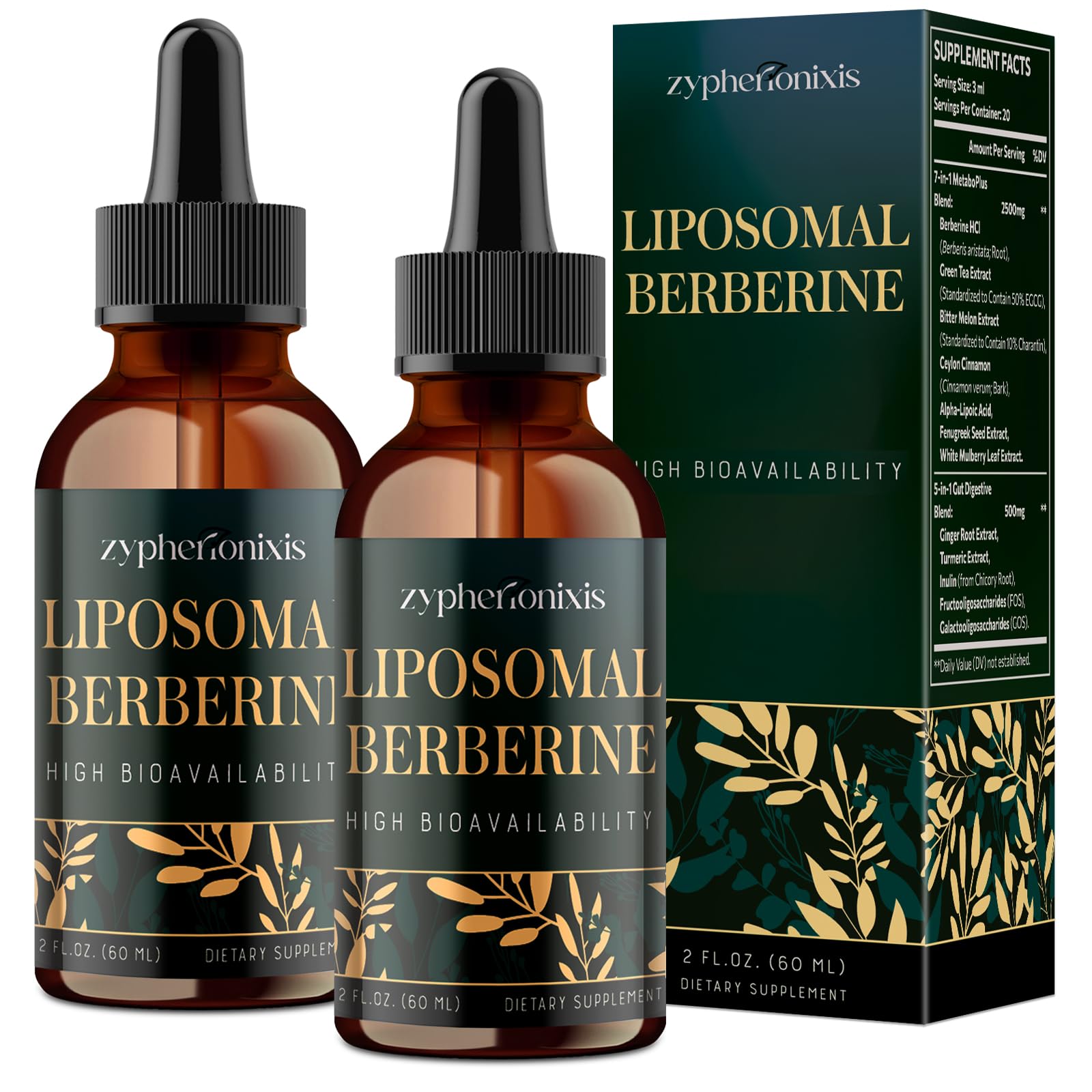 Zypherionixis Liposomal Berberine HCL Drops – 3000mg, 12-in-1 Formula, Sugar Free