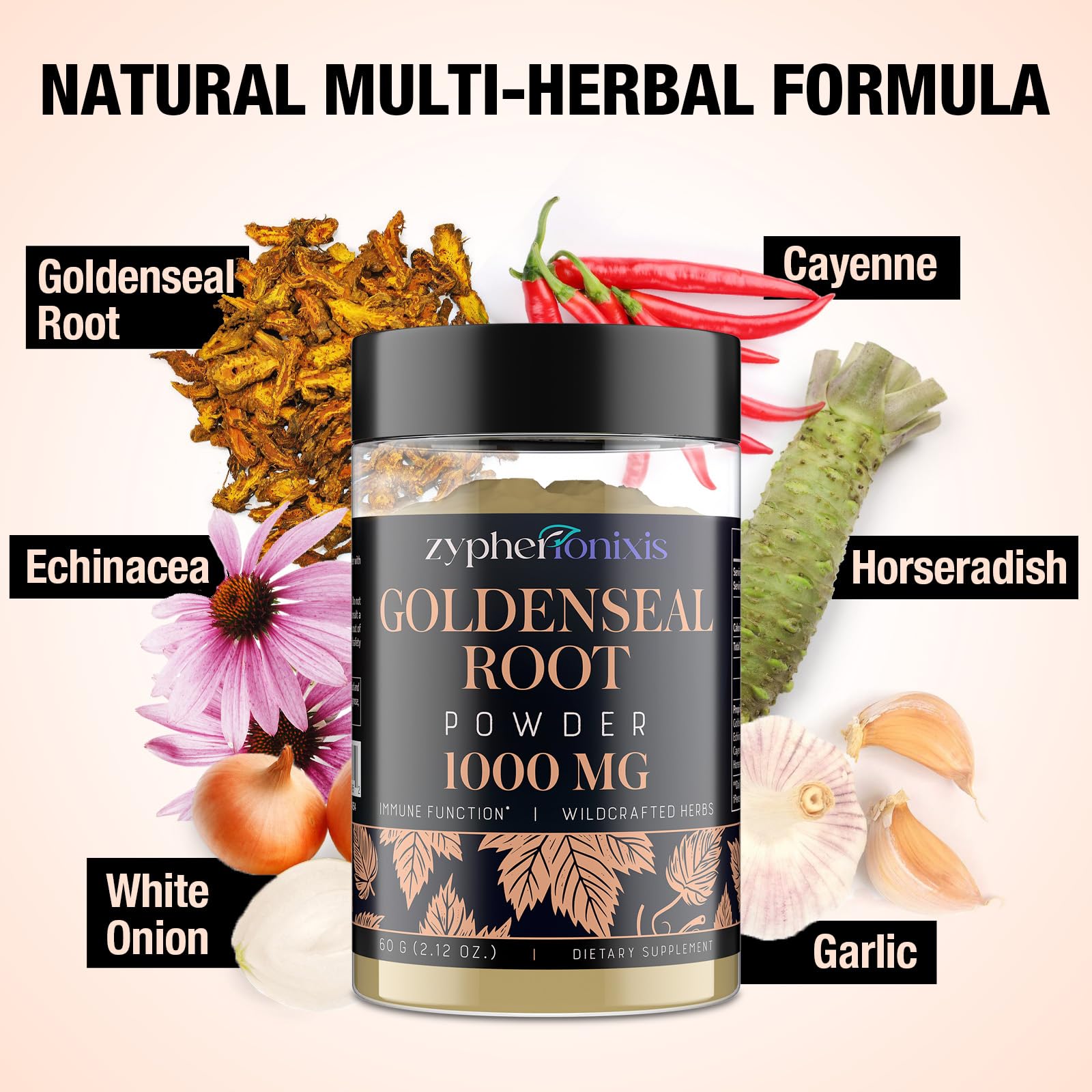 Zypherionixis Wildcrafted Goldenseal Root Powder 1000mg + Echinacea – Immune & Respiratory Support | 60 Servings