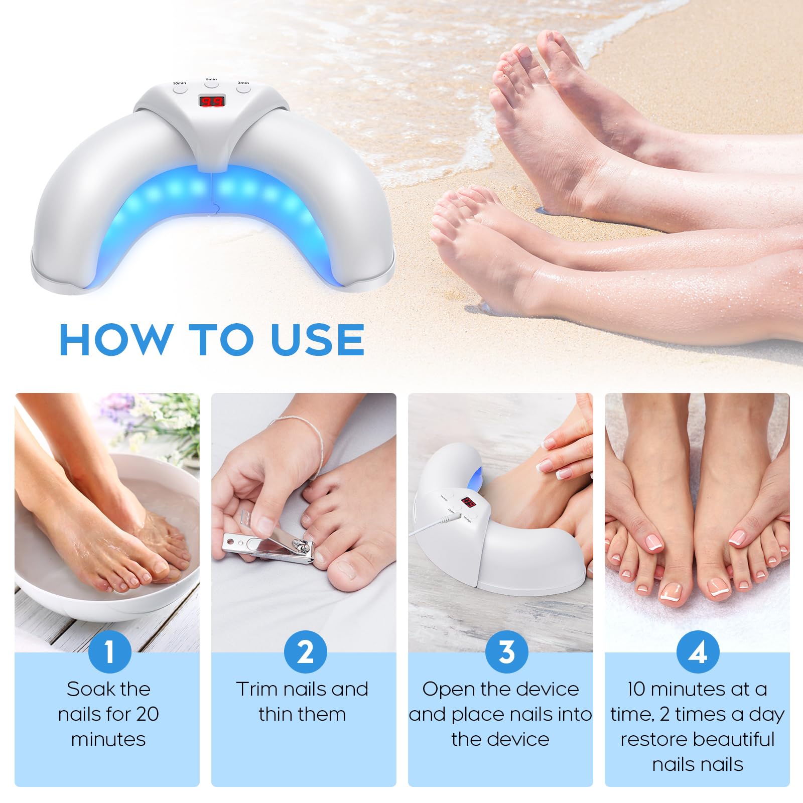 ZZP Toenail Fungus Device – White, Multi-Nail Home Light Therapy