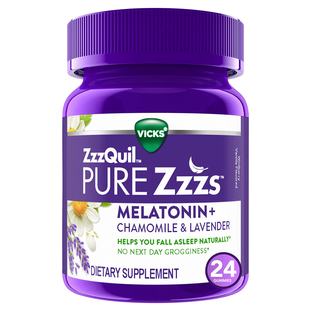 ZzzQuil PURE Zzzs Melatonin Gummies - 2mg Sleep Aid with Chamomile & Lavender | Wildberry Vanilla, 24 Gummies